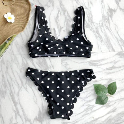 Bikini "Nuit Noire" - Maillot de bain 2 pièces noir à pois blanc pour femme - B3.Kini
