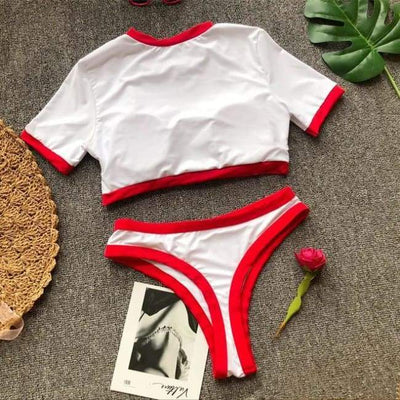 Bikini "Sporty" - Maillot de bain 2 pièces blanc et rouge pour femme - B3.Kini