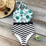 Monokini "Nature" - Maillot de bain 1 pièce imprimé nature et rayures pour femme - B3.Kini