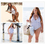 Monokini "Rayure" - Maillot de bain grande taille 1 pièce blanc à rayures noires pour femme ronde - B3.Kini