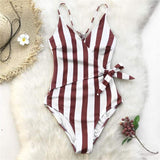 Monokini "Rayure" - Maillot de bain 1 pièce blanc à rayures rouges  pour femme - B3.Kini