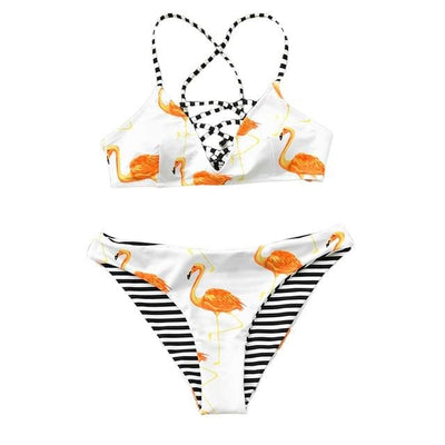 Bikini "Love Flamingo" - Maillot de bain 2 pièces blanc motif flamand rose pour femme - B3.Kini
