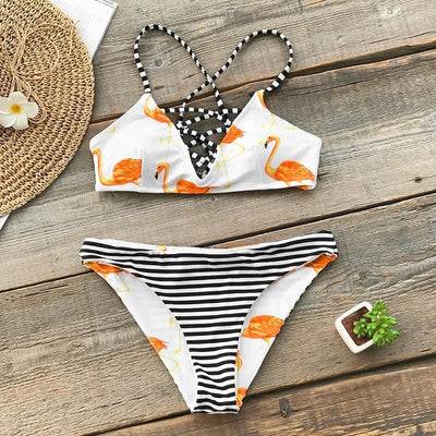 Bikini "Love Flamingo" - Maillot de bain 2 pièces blanc motif flamand rose pour femme - B3.Kini