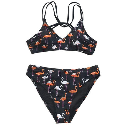Bikini "Love Flamingo" - Maillot de bain 2 pièces noir motif flamand rose pour femme - B3.Kini