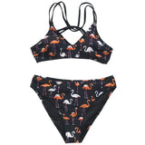 Bikini "Love Flamingo" - Maillot de bain 2 pièces noir motif flamand rose pour femme - B3.Kini