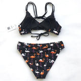 Bikini "Love Flamingo" - Maillot de bain 2 pièces noir motif flamand rose pour femme - B3.Kini